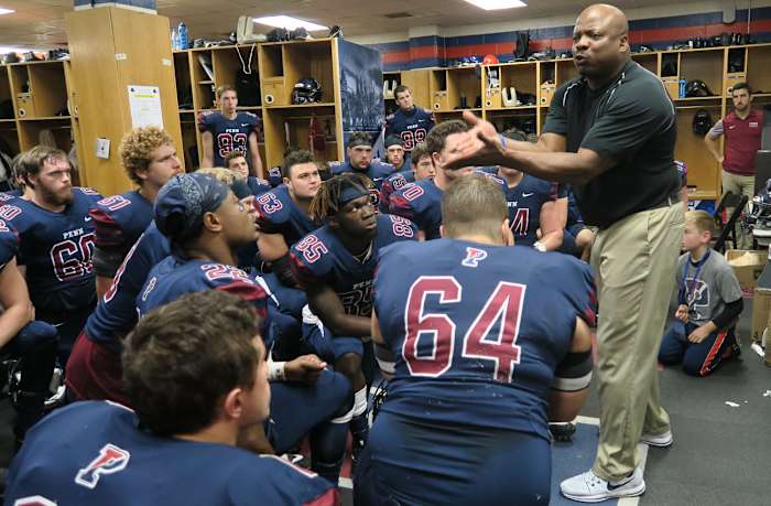 Pregame talk in the Penn locker room.